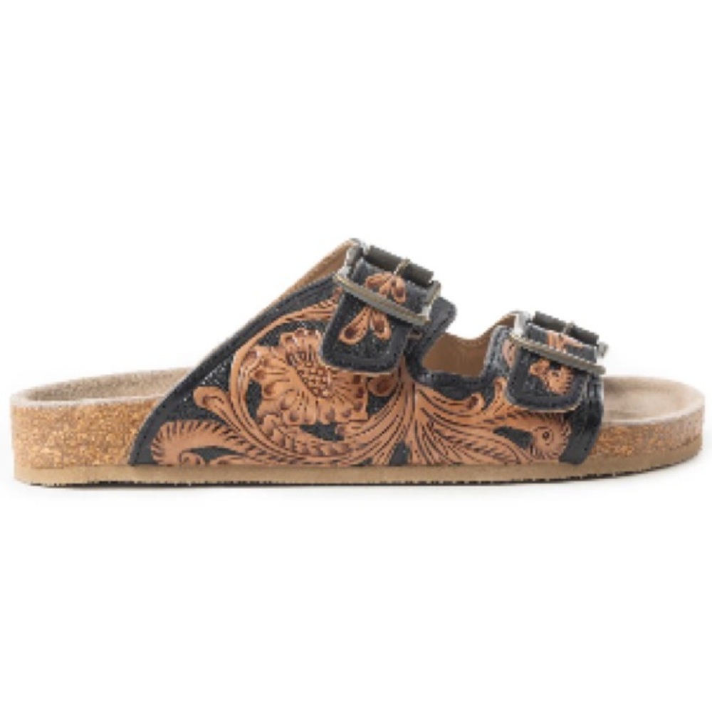 New Summer Myra Bag Handmade Tooled Genuine Leather Spring Sandals Black Brown - Picture 3 of 15